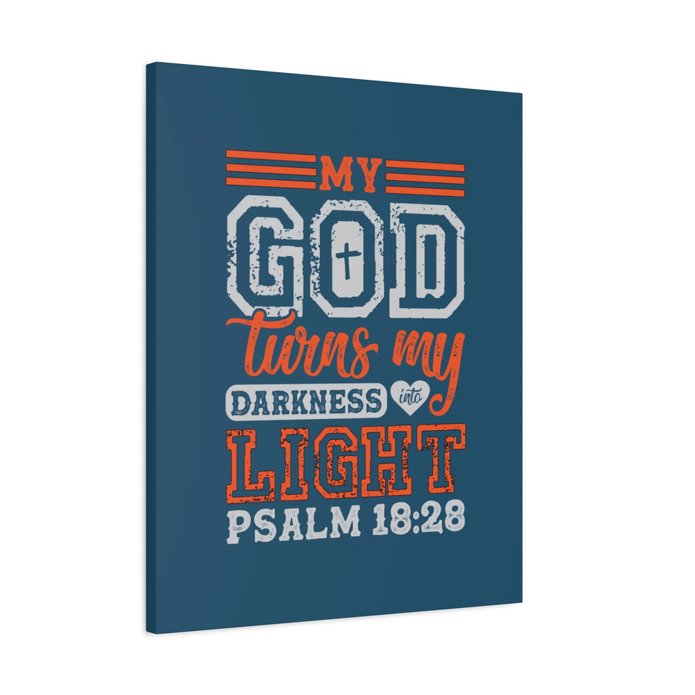 Scripture Walls My God Wins Psalm 18:28 Dark Blue Bible Verse Canvas